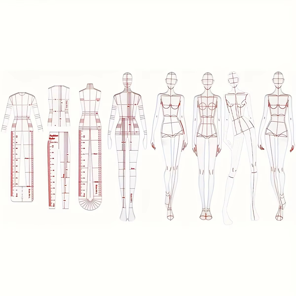 Women Fashion Figure Template - 1 세트 여성 패션 드로잉 자,