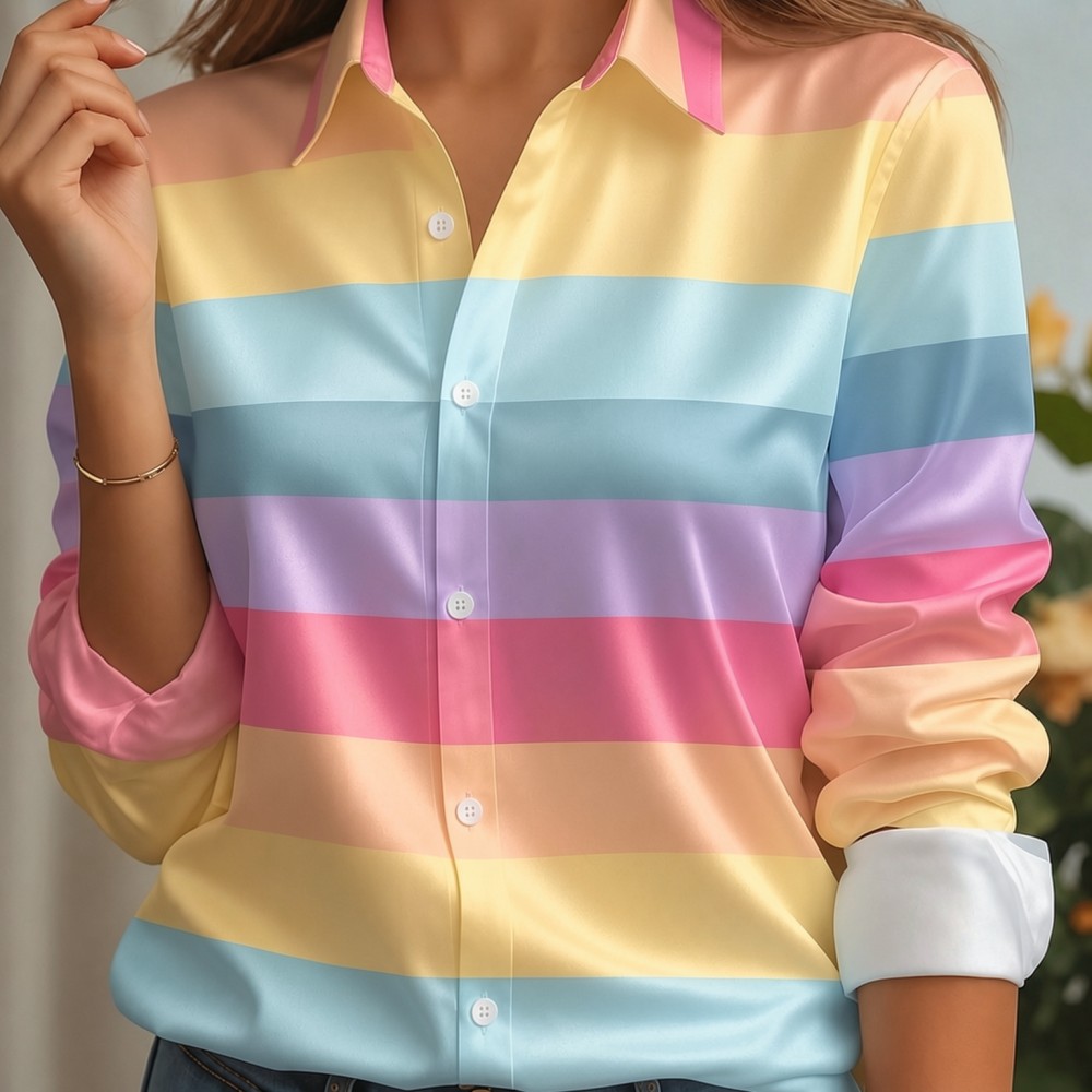 Women'S Fashion Jersey - 여성용 새틴 라펠 칼라 셔츠 파스텔