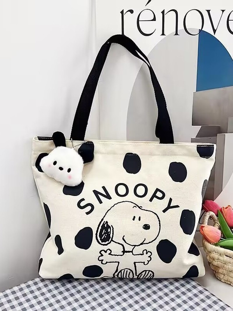 Canvas Tote Bag - 여성용 만화 스누피 캔버스 숄더백 대용량