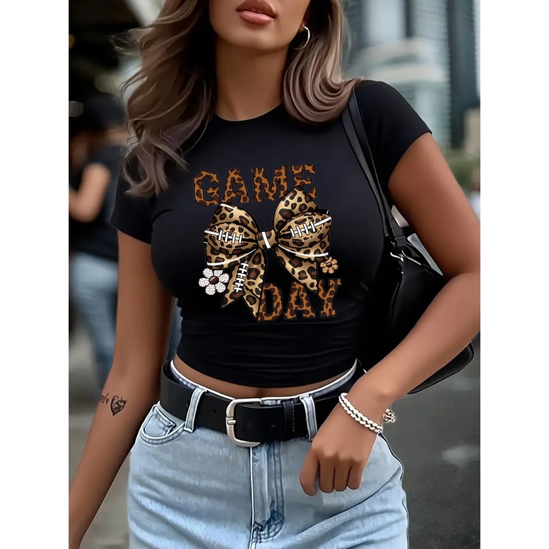 Women'S Fashion Rugby Top - 패셔너블한 스타일의 여성용 럭비 리본 프린트