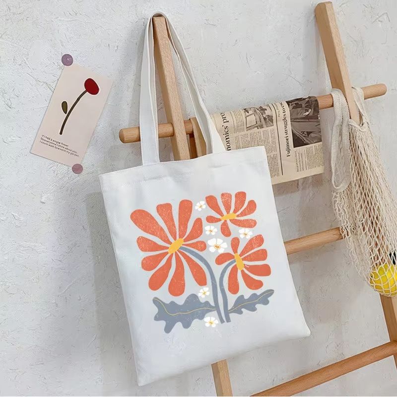 Canvas Tote Bag - Boho 꽃무늬 여성용 쇼핑백 그래픽 숄더백