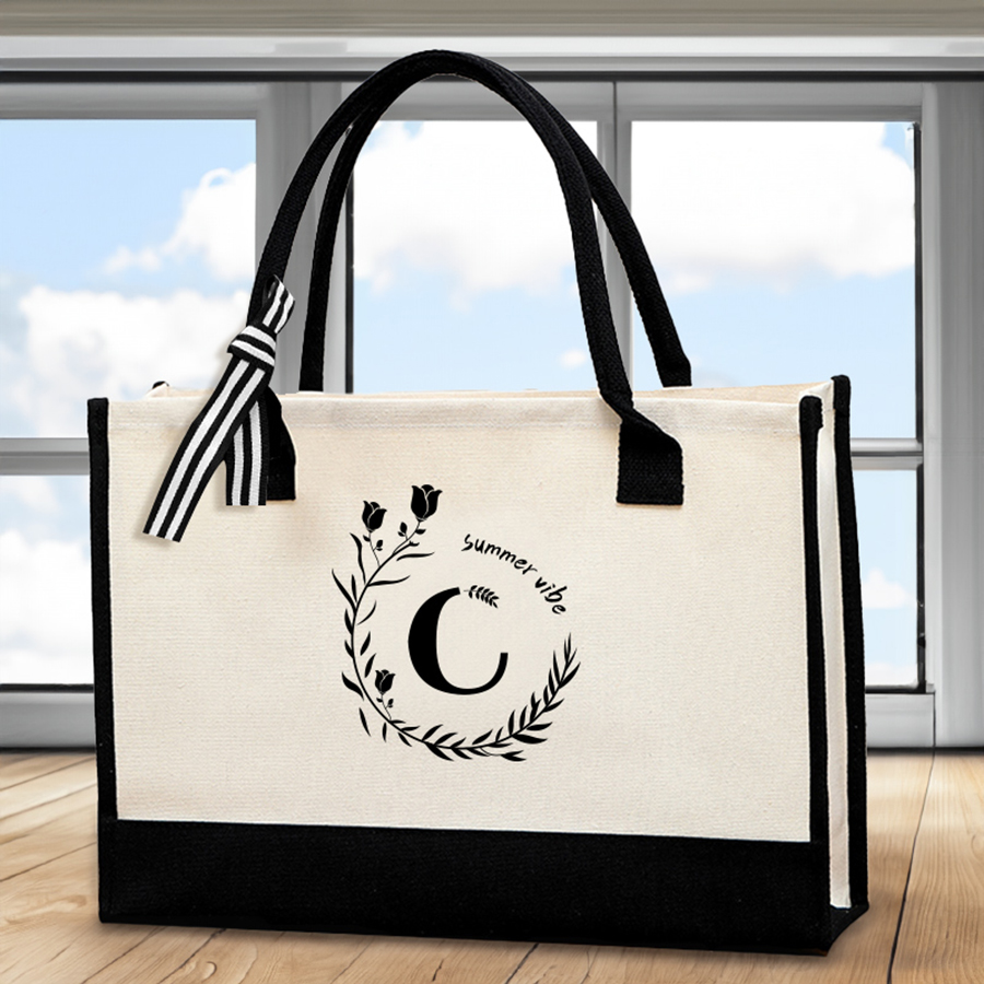 Canvas Tote Bag - 가죽 레터 프린트 토트백, 대용량 남성용