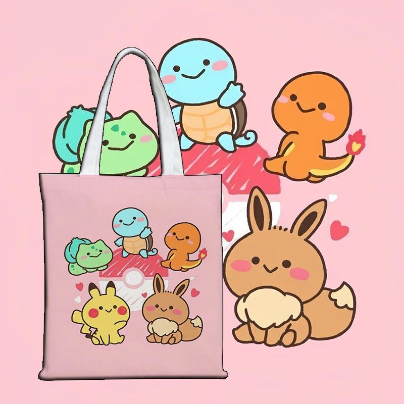 Canvas Tote Bag - 포켓몬 귀여운 캔버스 가방 캔버스 토트백