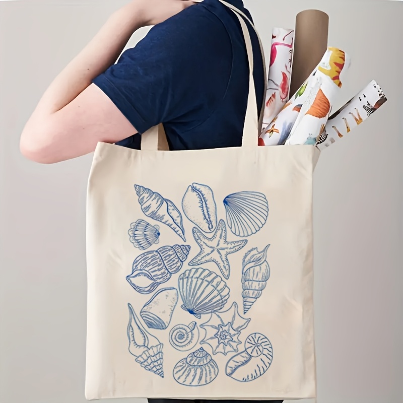 Canvas Tote Bag - 2026 불가사리와 조개 패턴 캔버스 여성용