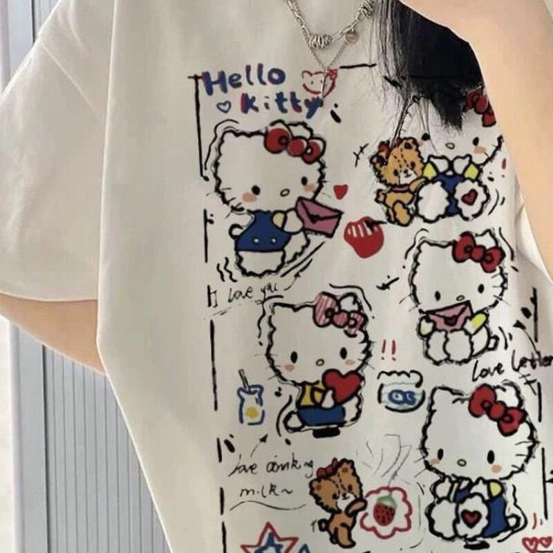 Women'S Fashion Jersey - 반팔 여름 헬로키티 그래피티 프린트 티셔츠