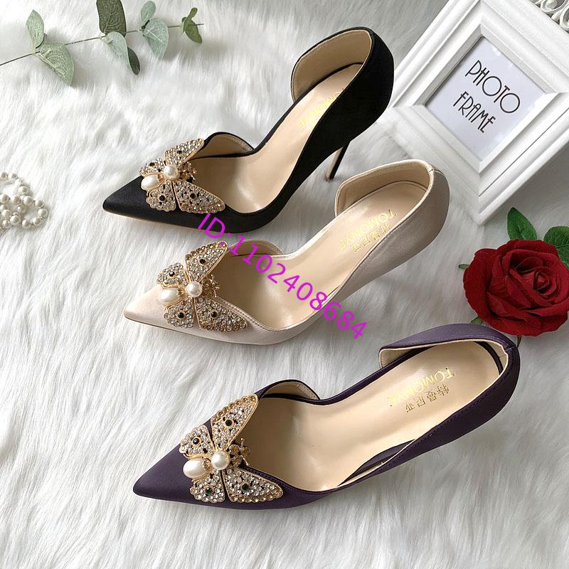 디자인 여성용 진주 라인스톤 나비 12cm 하이힐 실사 - Women Fashion Designer Dresses Photos 리뷰 및 가격