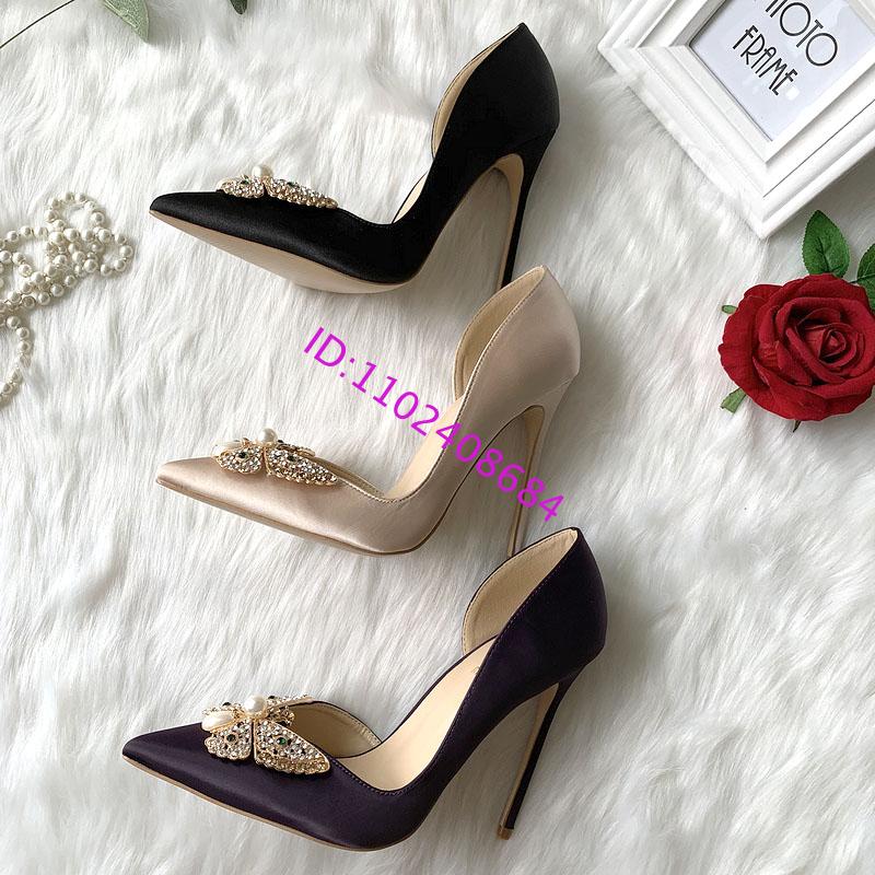 디자인 여성용 진주 라인스톤 나비 12cm 하이힐 실사 - Women Fashion Designer Dresses Photos 리뷰 및 가격