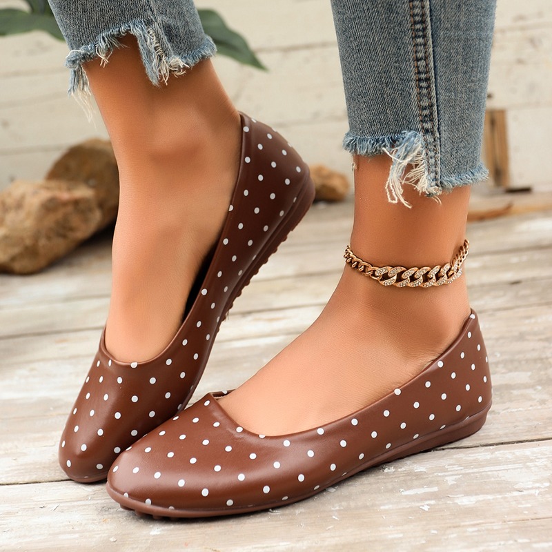 여성용 흰색 물방울 무늬 플랫 슈즈, 라운드 토, 1. - Women'S Fashion Walking Shoes 리뷰 및 가격