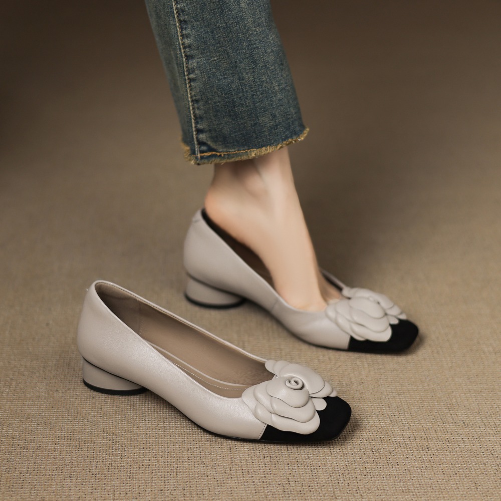 패션 플라워 싱글 슈즈 가을 신상 스퀘어 토 얕은 입구 - Women'S Fashion Walking Shoes 리뷰 및 가격