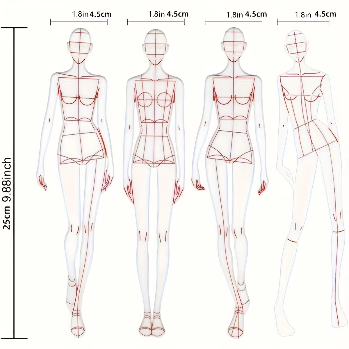 1 세트 여성 패션 드로잉 자, 패션 디자인용 피규어  - Women Fashion Figure Template 리뷰 및 가격