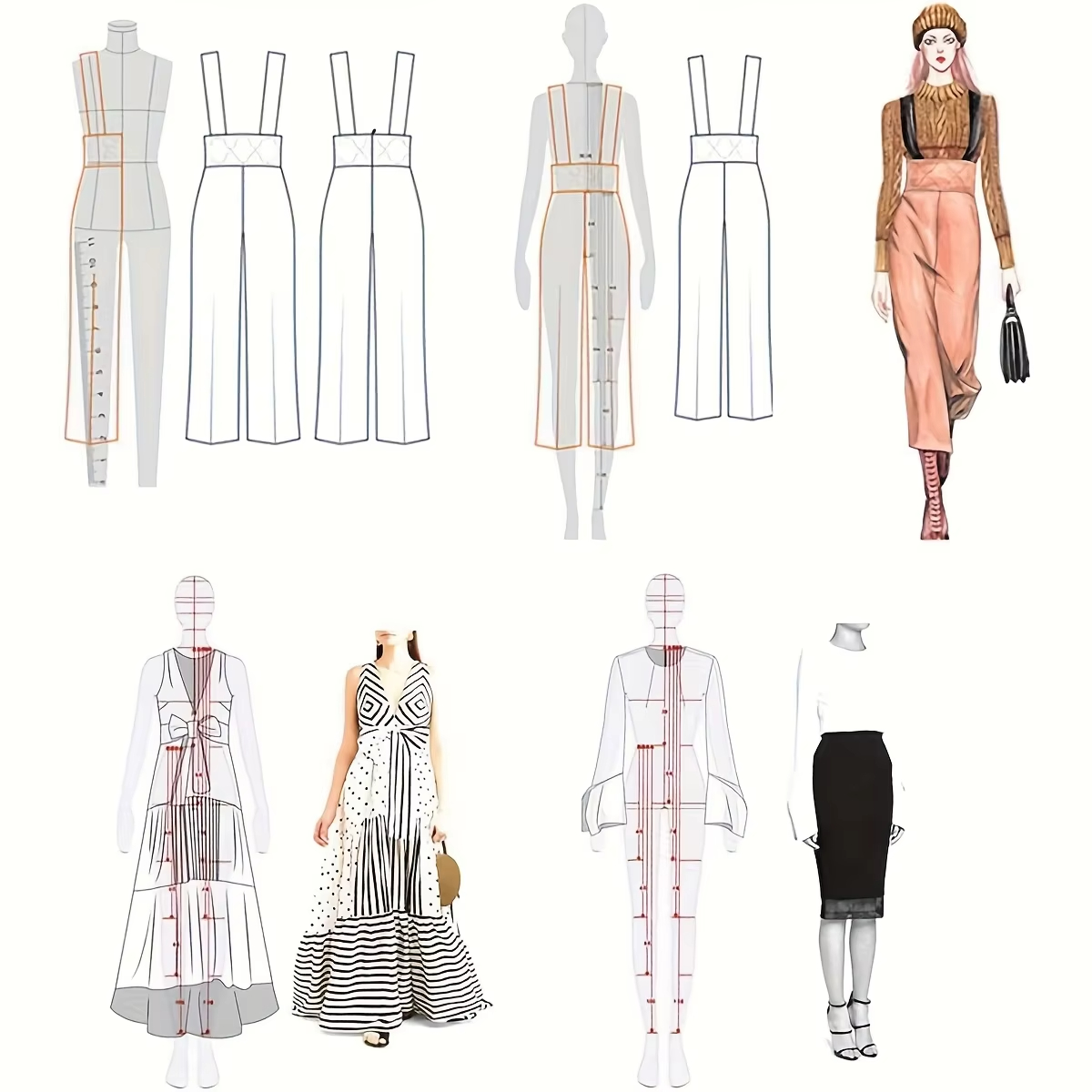 1 세트 여성 패션 드로잉 자, 패션 디자인용 피규어  - Women Fashion Figure Template 리뷰 및 가격