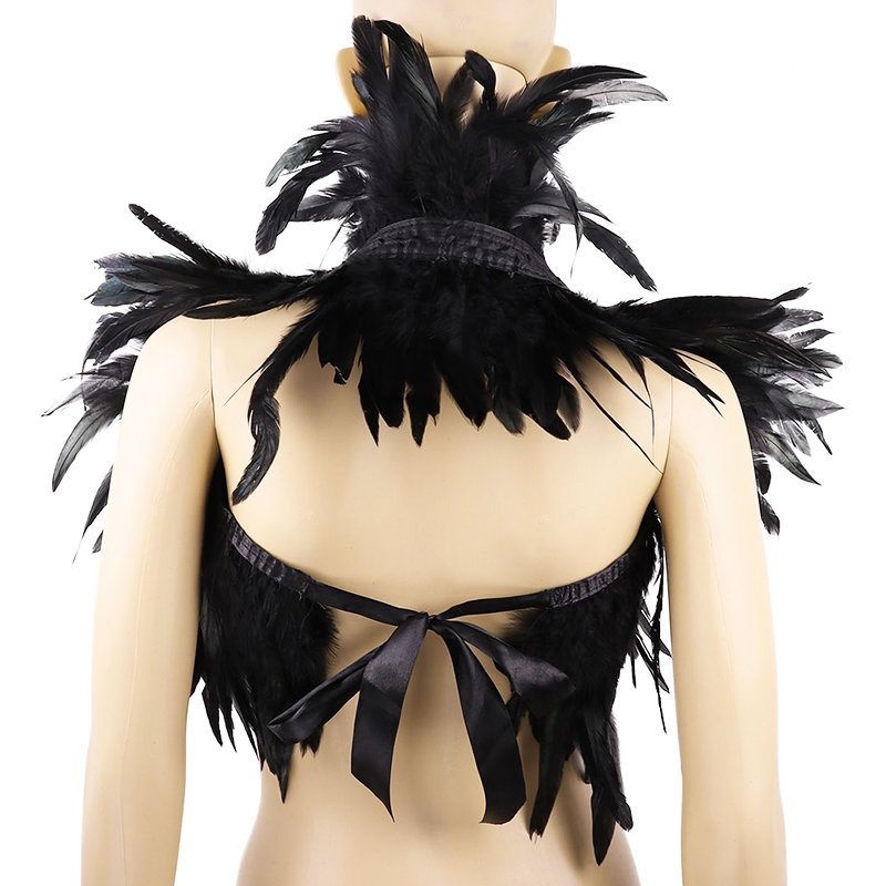 블랙 천연 깃털 어깨 어깨 랩, 고딕 칼라, 코스프레  - Women'S Fashion Harness 리뷰 및 가격