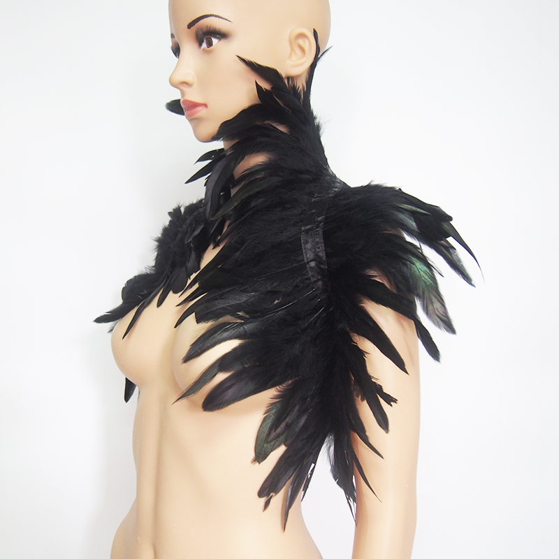 블랙 천연 깃털 어깨 어깨 랩, 고딕 칼라, 코스프레  - Women'S Fashion Harness 리뷰 및 가격