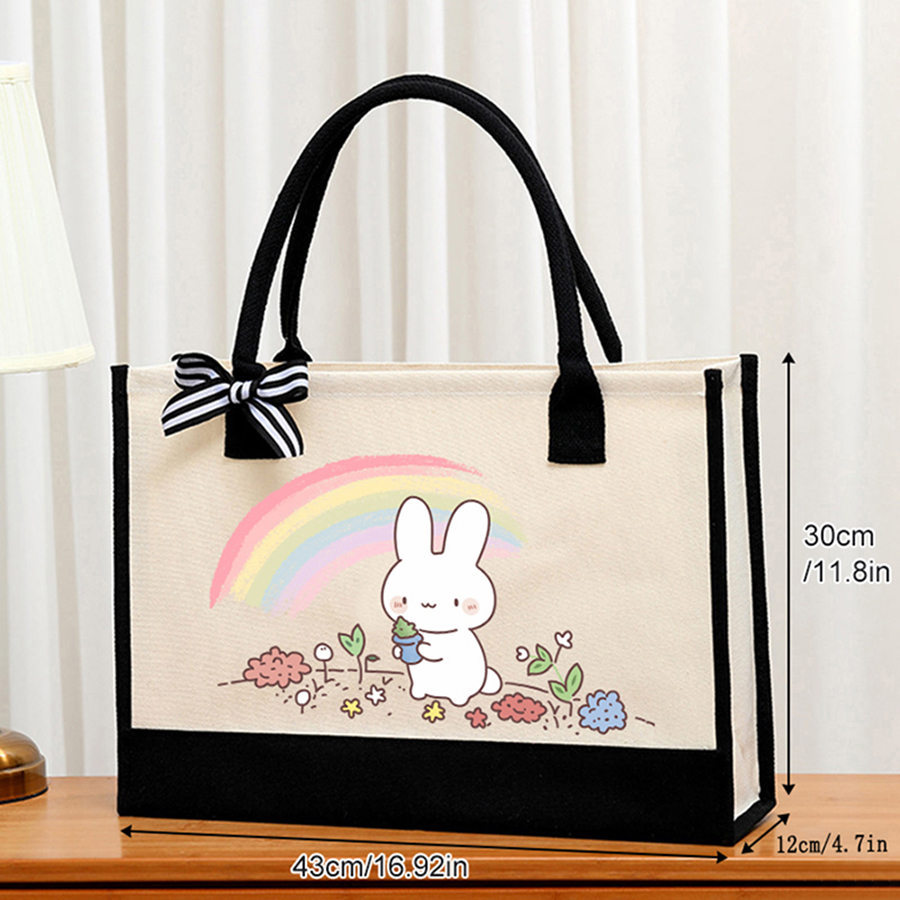 만화 프린트가 있는 밝은 흰색 캔버스 가방 - 우아하고 - Canvas Tote Bag 리뷰 및 가격