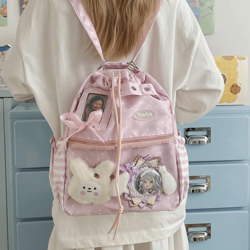 귀여운 폴카 도트 패턴 이타 백팩 드로스트링 투명 포켓 - Canvas Tote Bag 리뷰 및 가격